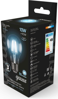 Лампа филам. Gauss 10Вт цок.:E27 шар 220B 4100K св.свеч.бел.ней. A60 (упак.:10шт) (102802210) от магазина РЭССИ