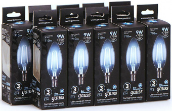 Лампа филам. Gauss 9Вт цок.:E14 свеча 220B 4100K св.свеч.бел.ней. C37 (упак.:10шт) (103801209) от магазина РЭССИ