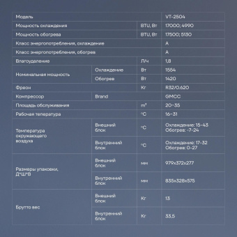Сплит-система Vitek VT-2504 белый от магазина РЭССИ