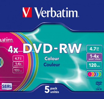 Диск DVD-RW Verbatim 4.7Gb 4x Slim case (5шт) Color (43563) от магазина РЭССИ
