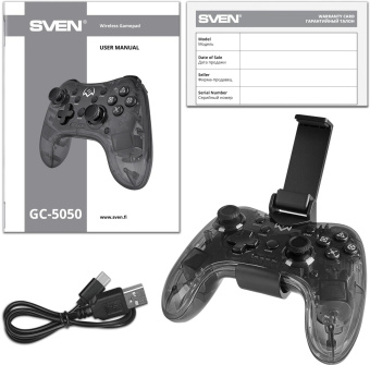 Геймпад Sven GC-5050 черный Bluetooth Беспроводной виброотдача обратная связь (в компл.:держатель для смартфона/кабель USB) (SV-016029) от магазина РЭССИ