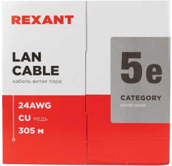 Кабель информационный Rexant 01-0059 кат.5E UTP 4 пары 24AWG нг(А)-HF внутренний 305м серый от магазина РЭССИ