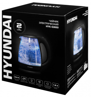 Чайник электрический Hyundai HYK-G3003 1.8л. 2200Вт черный (корпус: стекло) от магазина РЭССИ