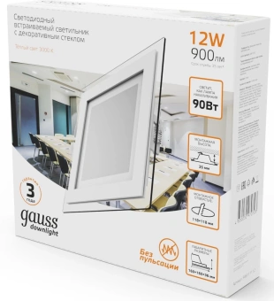 Светильник Gauss 948111112 12Вт 3000K цв.св.:белый теплый белый от магазина РЭССИ
