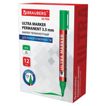 Перманентный маркер BRAUBERG ULTRA MARKER зеленый 35 мм с клипом 152207 от магазина РЭССИ