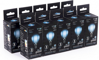 Лампа филам. Gauss Filament 11Вт цок.:E14 шар 220B 4100K св.свеч.бел.ней. (упак.:10шт) (105801211) от магазина РЭССИ
