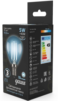 Лампа филам. Gauss Filament 5Вт цок.:E14 свеча 220B 4100K св.свеч.бел.нейт. (упак.:1шт) (105801205) от магазина РЭССИ