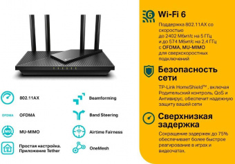 Роутер беспроводной TP-Link Archer AX55 AX3000 10/100/1000BASE-TX черный от магазина РЭССИ