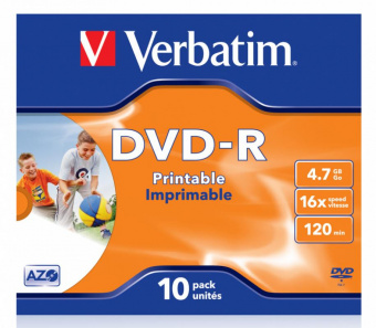 Диск DVD-R Verbatim 4.7Gb 16x Jewel case (10шт) Printable (43521) от магазина РЭССИ