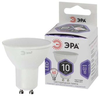Лампа светодиодная LED 10 Вт 800Лм 6000К софит холодный GU10 170-265В LED MR16-10W-860-GU10 Standart от магазина РЭССИ