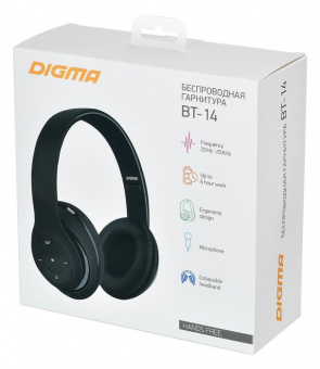 Гарнитура накладные Digma BT-14 черный беспроводные bluetooth оголовье (BT-14B) от магазина РЭССИ