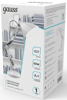 Светильник Gauss GT0031 настольный на струбцине/основание E27 белый 60Вт от магазина РЭССИ