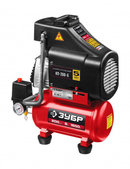 Компрессор поршневой Зубр КП-200-6 Н6 безмасляный 200л/мин 6л 1500Вт красный от магазина РЭССИ