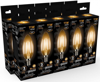 Лампа филам. Gauss 11Вт цок.:E14 свеча 220B 2700K св.свеч.бел.теп. C37 (упак.:10шт) (103801111) от магазина РЭССИ