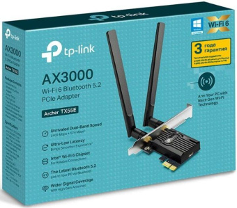 Сетевой адаптер WiFi + Bluetooth TP-Link Archer TX55E AX3000 PCI Express (ант.внеш.съем) 2ант. от магазина РЭССИ