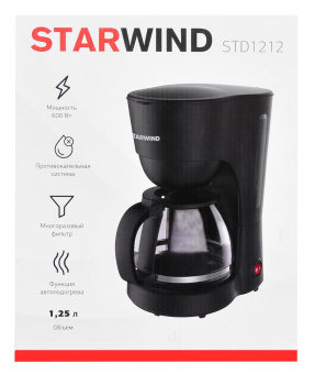 Кофеварка капельная Starwind STD1212 600Вт черный от магазина РЭССИ