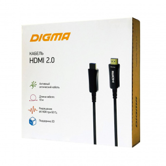 Кабель аудио-видео Digma HDMI 2.0 AOC HDMI (m)/HDMI (m) 10м. Позолоченные контакты черный (BHP AOC 2.0-10) от магазина РЭССИ
