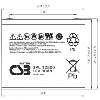 Батарея для ИБП CSB GPL12800 12В 80Ач от магазина РЭССИ