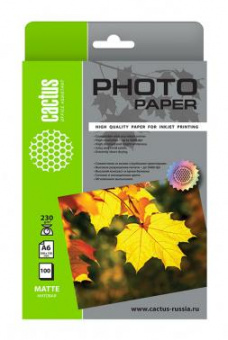 Фотобумага Cactus CS-MA6230100 10x15/230г/м2/100л./белый матовое для струйной печати от магазина РЭССИ