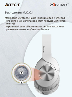 Наушники мониторные A4Tech 2Drumtek BH300 1м белый/серый беспроводные bluetooth оголовье (BH300 GRAYISH WHITE) от магазина РЭССИ