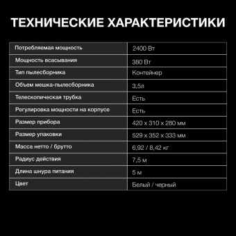 Пылесос Hyundai HYV-C3373 2400Вт белый/черный от магазина РЭССИ