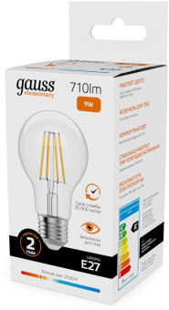 Лампа филам. Gauss Filament 9Вт цок.:E27 груша св.свеч.бел.теп. (упак.:10шт) (22219) от магазина РЭССИ