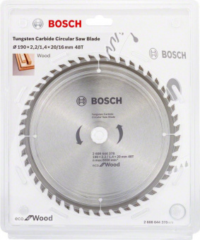 Диск пильный по дер. Bosch Eco (2608644378) d=190мм d(посад.)=20мм (циркулярные пилы) (упак.:1шт) от магазина РЭССИ