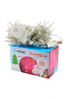 Гирлянда КОСМОС KOC_GIR100LED_P 100 LED, 8 режимов мигания, розовый, 10.8м от магазина РЭССИ