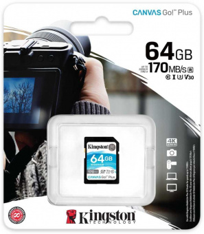 Флеш карта SDXC 64Gb Class10 Kingston SDG3/64GB Canvas Go! Plus w/o adapter от магазина РЭССИ