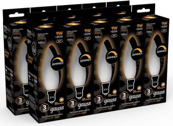 Лампа светодиодная Gauss Filament 103201109-D 9Вт цок.:E14 свеча 220B 3000K св.свеч.бел.теп. (упак.:10шт) от магазина РЭССИ