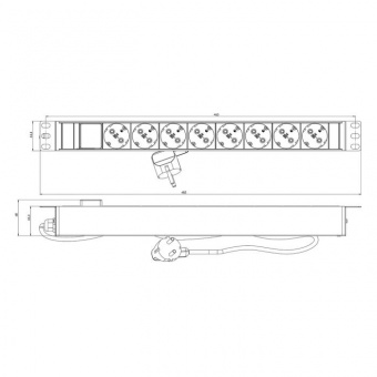 Блок распределения питания Hyperline SHZ19-8SH-S-2.5EU гор.размещ. 8xSchuko базовые 16A Schuko 2.5м от магазина РЭССИ