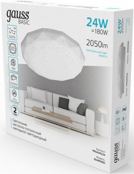 Светильник Gauss Basic Space Diamond наст.-потол. 24Вт 4 000K цв.св.:белый белый (995439224) от магазина РЭССИ