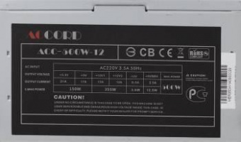 Блок питания Accord ATX 500W ACC-500W-12 (20+4pin) APFC 120mm fan 4xSATA от магазина РЭССИ