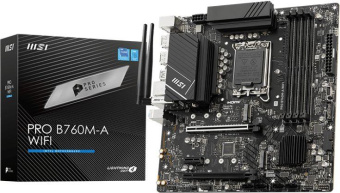 Материнская плата MSI PRO B760M-A WIFI Soc-1700 Intel B760 4xDDR5 mATX AC`97 8ch(7.1) 2.5Gg+HDMI+DP от магазина РЭССИ