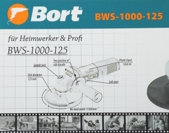 Углошлифовальная машина Bort BWS-1000-125 1000Вт 11500об/мин рез.шпин.:M14 d=125мм (91275356) от магазина РЭССИ