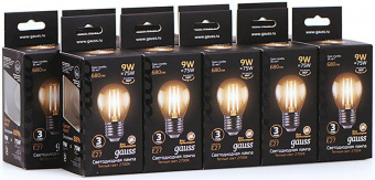 Лампа филам. Gauss 9Вт цок.:E27 шар 220B 2700K св.свеч.бел.теп. G45 (упак.:10шт) (105802109) от магазина РЭССИ