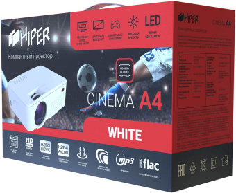 Проектор Hiper Cinema A4 White LCD 2500Lm (800x480) 1800:1 ресурс лампы:50000часов 2xUSB typeA 1xHDMI 1кг от магазина РЭССИ