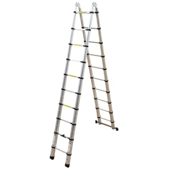 Двухсторонняя алюминиевая телескопическая лестница Алюмет 2х10 ступеней. Серия DTLH 3.1 от магазина РЭССИ