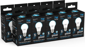 Лампа светодиодная Gauss 102502307 7Вт цок.:E27 груша 220B 6500K св.свеч.бел.хол. (упак.:10шт) от магазина РЭССИ