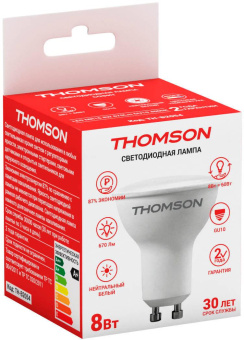 Лампа светодиодная Thomson TH-B2054 8Вт цок.:GU10 полусф. 220B 4000K св.свеч.бел.нейт. MR16 (упак.:1шт) от магазина РЭССИ