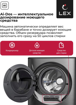 Стиральная машина Lex LWM10714LuxIDD класс: A+++ загр.фронтальная макс.:10кг (с сушкой) черный инвертер от магазина РЭССИ