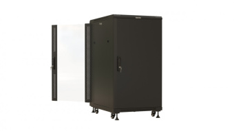 Шкаф коммутационный Hyperline (TTBR-1866-AS-RAL9004) напольный 18U 600x600мм пер.дв.стекл задн.дв.спл.стал.лист 800кг черный 510мм 64.1кг 988мм IP20 сталь от магазина РЭССИ