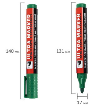Перманентный маркер BRAUBERG ULTRA MARKER зеленый 35 мм с клипом 152207 от магазина РЭССИ