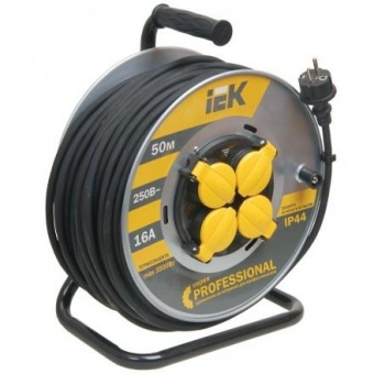 Удлинитель силовой IEK Professional (WKP16-16-04-50-44) 3x1.5кв.мм 4розет. 50м КГ 16A метал.катушка серый от магазина РЭССИ