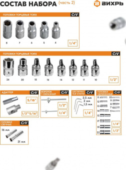 Набор инструментов Вихрь 1/2", 1/4", CrV 108 предметов (жесткий кейс) от магазина РЭССИ