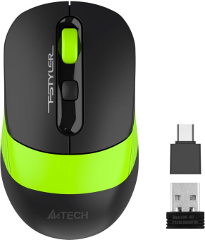 Мышь A4Tech Fstyler FG10CS Air черный/зеленый оптическая (2000dpi) silent беспроводная USB для ноутбука (4but) от магазина РЭССИ
