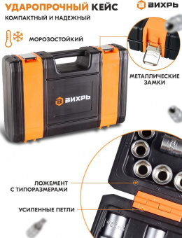 Набор инструментов Вихрь 1/2", 1/4", CrV 108 предметов (жесткий кейс) от магазина РЭССИ