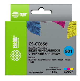 Картридж струйный Cactus CS-CC656 №901 многоцветный (18мл) для HP DJ 4500 series/J4524/J4535/J4580/J4624/J4660/J4680 от магазина РЭССИ