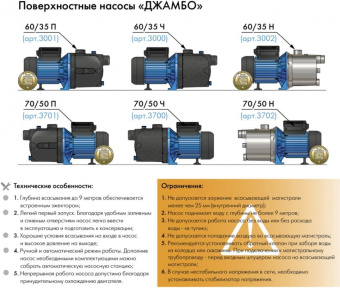 Насос поверхностный Джилекс Джамбо 60/35 Н 620Вт 3600л/час (3002) от магазина РЭССИ