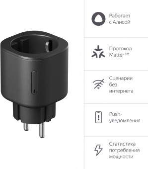 Умная розетка Yandex Matter EUBT Wi-Fi черный (YNDX-00540BLK) от магазина РЭССИ